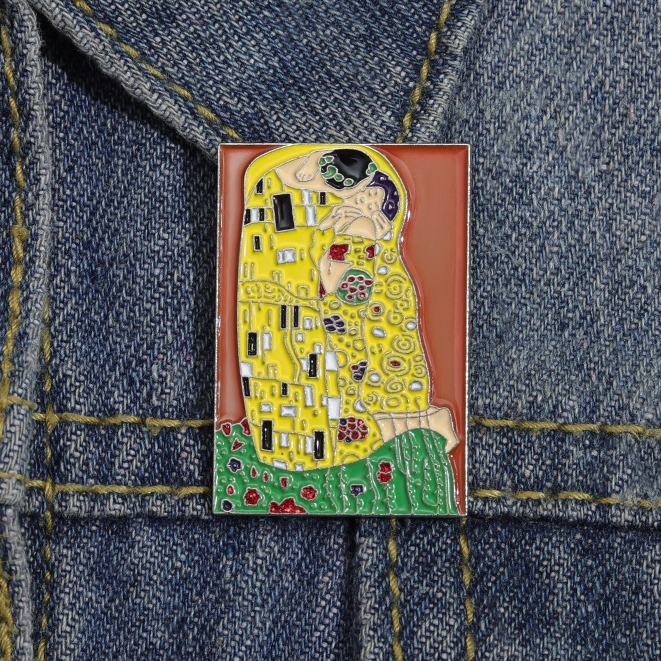 The Kiss By Klimt Art Lukisan Minyak Enamel Pin Kerah Lencana Ransel Bros Pakaian Perhiasan Hadiah Aksesoris