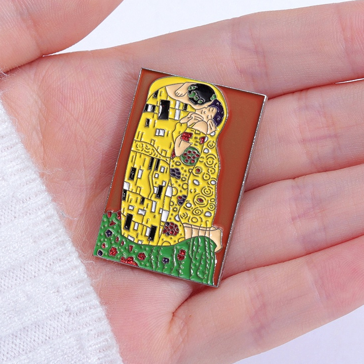 The Kiss By Klimt Art Lukisan Minyak Enamel Pin Kerah Lencana Ransel Bros Pakaian Perhiasan Hadiah Aksesoris