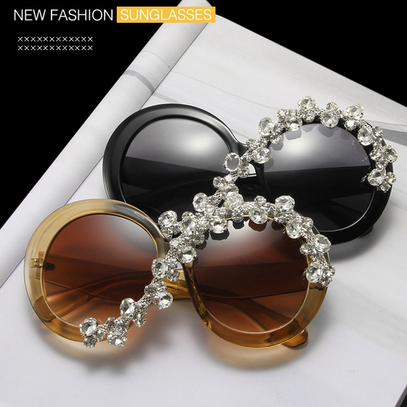 Bingkai Bulat Dot Bor Kacamata Hitam Fashion Bola Kacamata Bingkai Besar Lucu Sunglasses