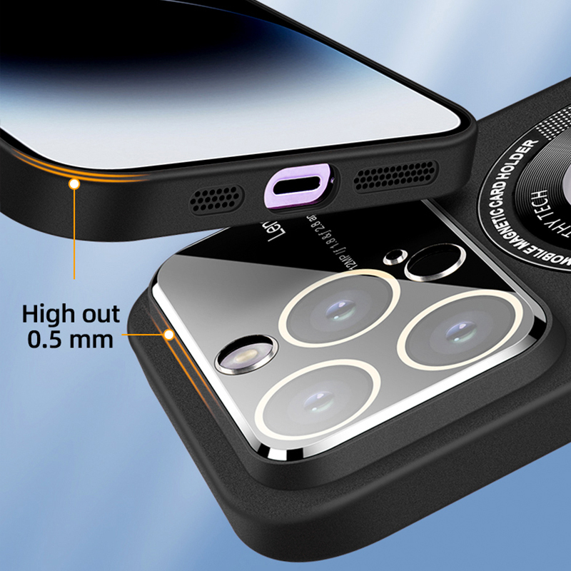 Cocok Untuk Apple14Plus 13pro max 12pro 11 Goggle Label Kebocoran Jendela Besar Daya Serap Magnetik Matte Hard Phone Case