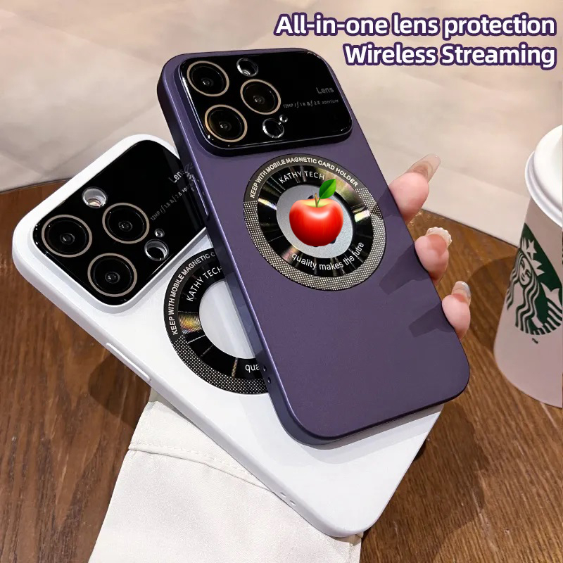 Cocok Untuk Apple14Plus 13pro max 12pro 11 Goggle Label Kebocoran Jendela Besar Daya Serap Magnetik Matte Hard Phone Case