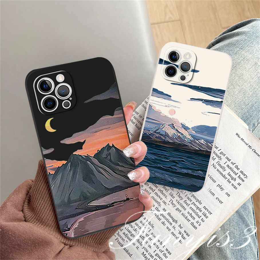 Redmi 12C A1 Plus Note 11 Pro+ 11 11s 10 10s 9 9s 8Pro 10A 10C 10 9C 9A 9T Xiaomi 11Lite 11TPro Poco X3Pro X3NFC Setting Sun Hill Phone Case Silicon Soft Cover Pelindung