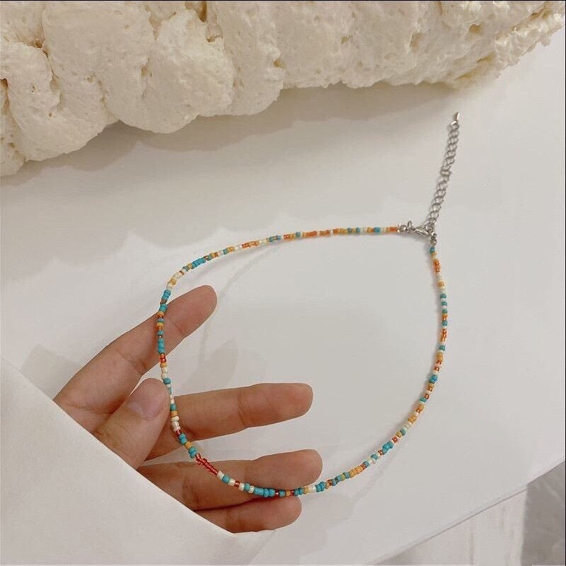 Edisi Korea Manik Kalung Gadis Bunga Vintage Warna-Warni Kristal Klavikula Hadiah Ulang Tahun