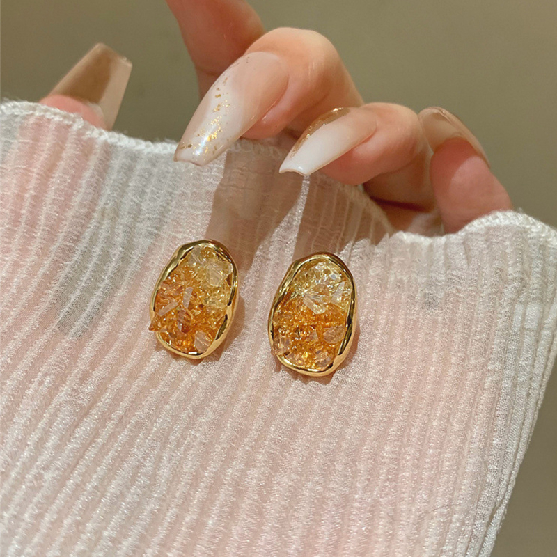 Anting Mewah Cahaya Kristal Geometris Anting Mode Sederhana