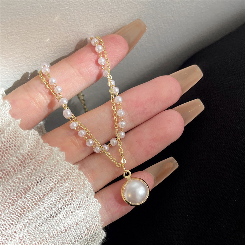 Mutiara Imitasi Double Layer Gelang Fashion Cahaya Mewah Gelang