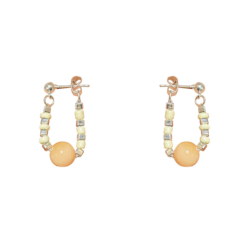 Anting Manik-Manik Batu Alam Anting Hoop Niche Lembut