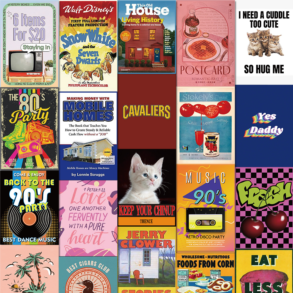 [in Stock] 40 Pcs Amerika retro 90s Majalah Penutup Stiker Indah Tangan Buku Besar Susu Teh Cangkir Ponsel case Dekorasi Tahan Air Stiker