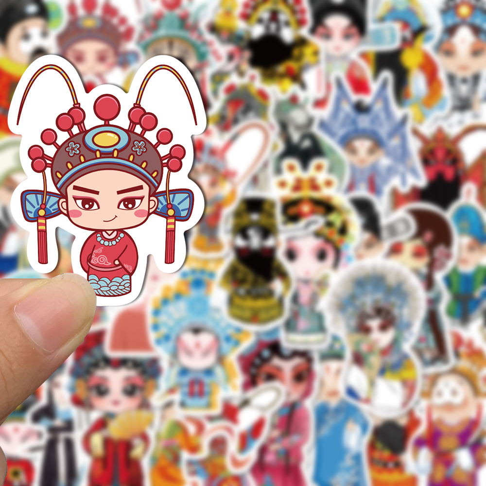 [in Stock] 50pcs Stiker Kartun Opera Peking Cina Lucu Tangan Rekening Stiker Ponsel Komputer Cangkir Air Tahan Air Stiker