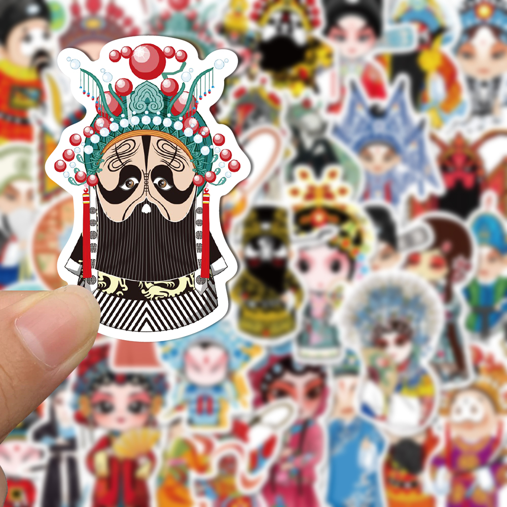 [in Stock] 50pcs Stiker Kartun Opera Peking Cina Lucu Tangan Rekening Stiker Ponsel Komputer Cangkir Air Tahan Air Stiker