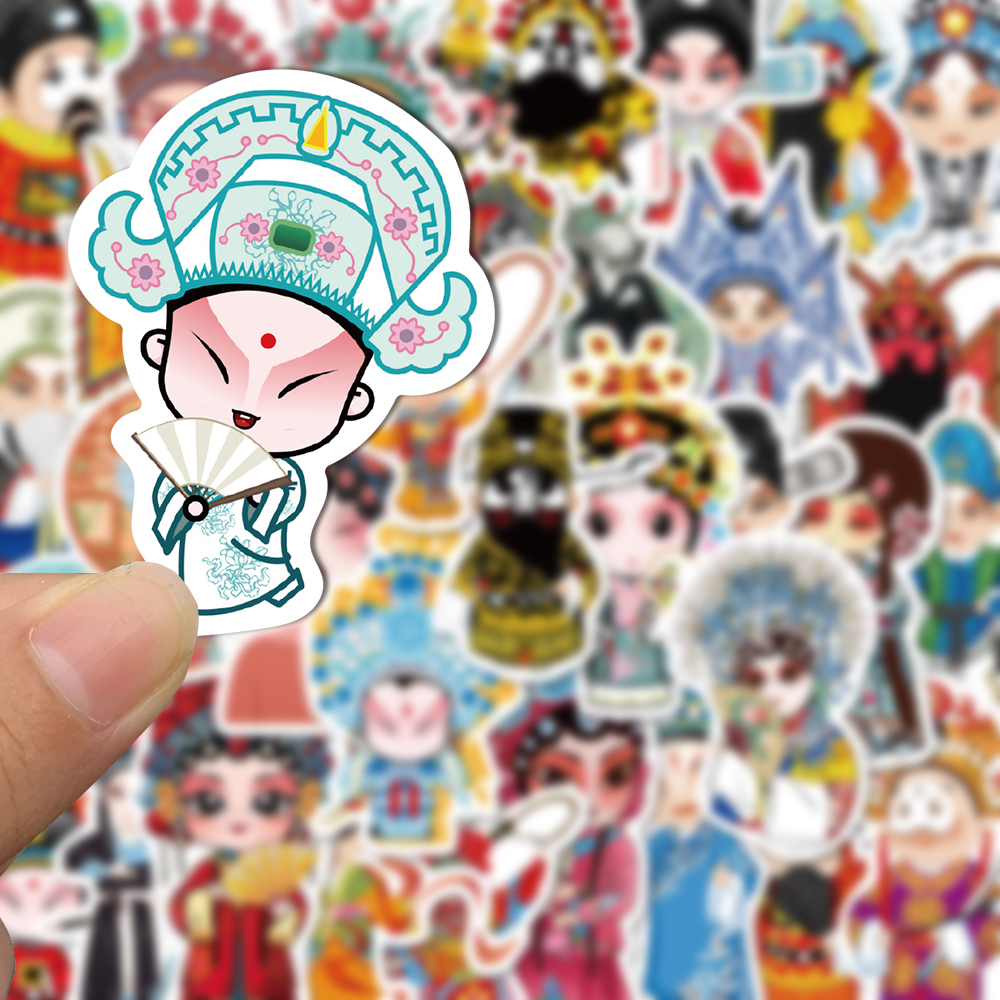 [in Stock] 50pcs Stiker Kartun Opera Peking Cina Lucu Tangan Rekening Stiker Ponsel Komputer Cangkir Air Tahan Air Stiker