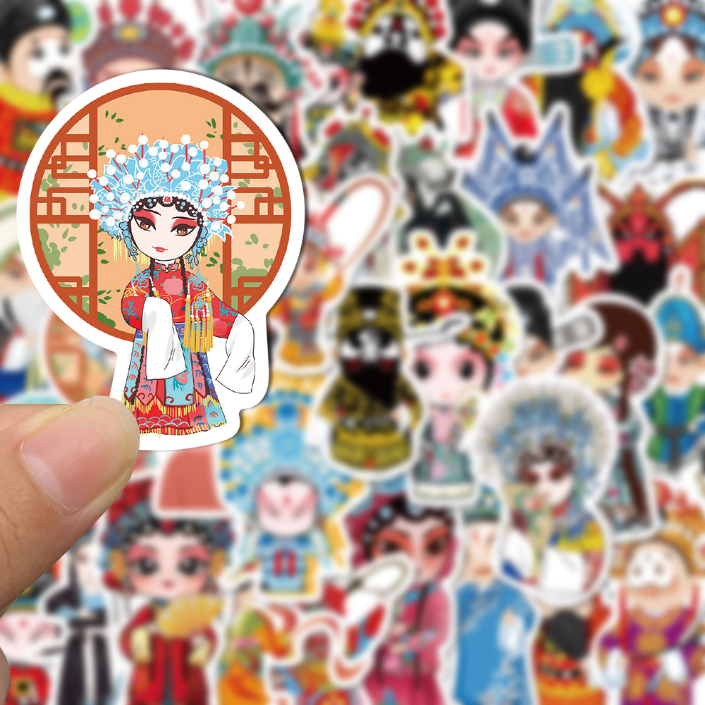 [in Stock] 50pcs Stiker Kartun Opera Peking Cina Lucu Tangan Rekening Stiker Ponsel Komputer Cangkir Air Tahan Air Stiker