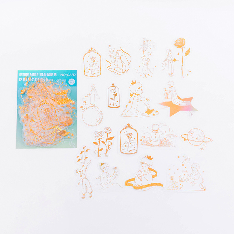 30 Pcs PET Laser Gilding Stiker Lucu Dekorasi Kolase Jurnal Diy Scrapbooking Perlengkapan Perekat Diri Kreatif Kerajinan Alat Tulis