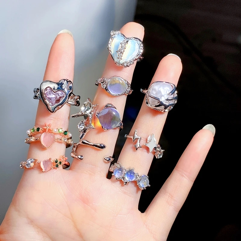 Niche Desain Acuh Tak Peduli Geometris Zirkon Cincin Wanita Trendi Ins High-end Cahaya Mewah Sederhana All-match Cincin Grosir