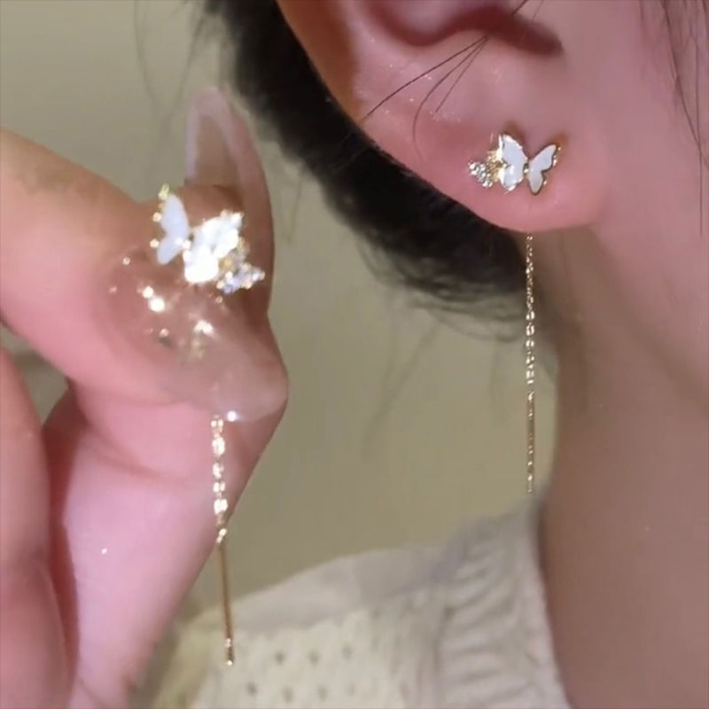 Anting Versi Korea, Kupu-Kupu, Mutiara, Rumbai fashion Bertabur Berlian, Grosir Untuk Produsen Aksesori Wanita