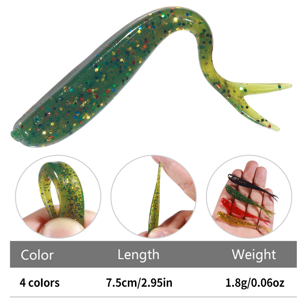 (READY Stock) 10pcs/Pack 7.5cm 1.8gram Slim V-fork tail soft plastic lure Umpan Silikon Umpan Buatan Untuk JIg Hook