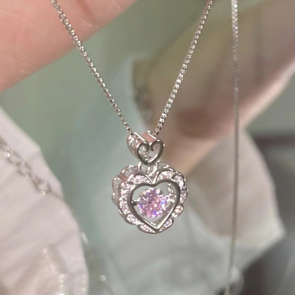 【Bayar di tempat】Korea Fashion Pink Zirkon Cinta Kalung Untuk Wanita Hari Valentine Romantis Dua Cinta Liontin Hadiah Liburan Aksesoris Fashion