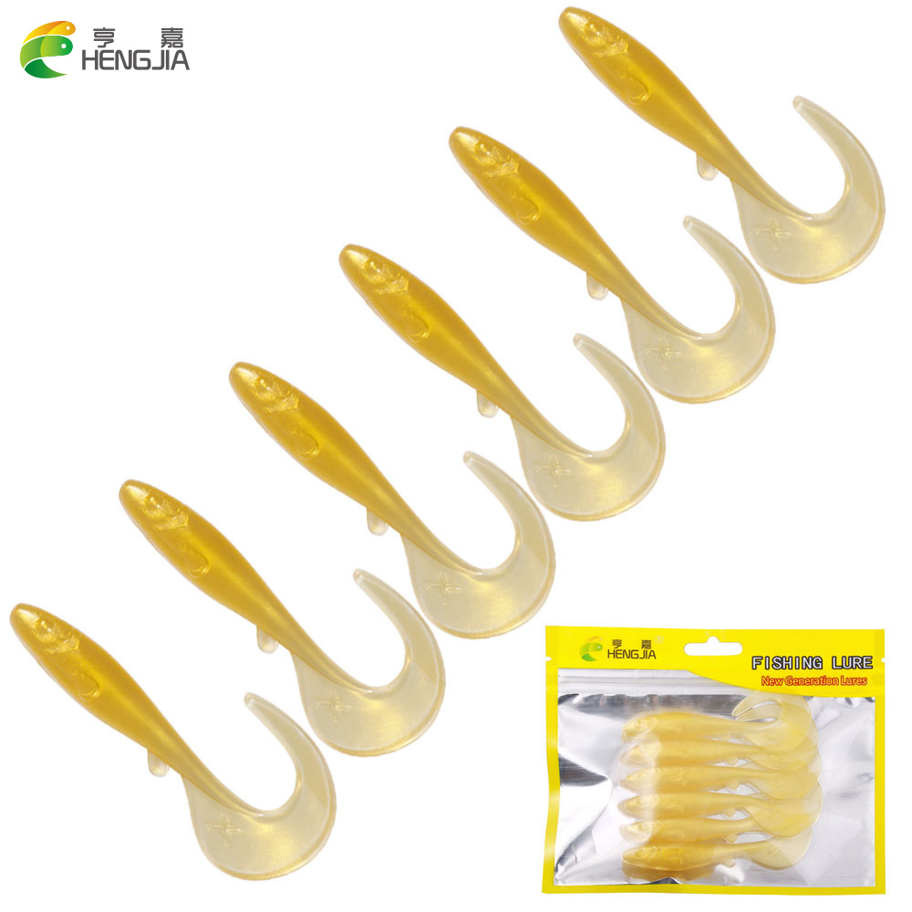 Hengjia 6 Pcs/Pack Cacing Baru Shad 92mm6.2g Laut Memancing Silikon Wobbler Umpan Lembut Sendok Ekor Emas Buatan Memancing Umpan