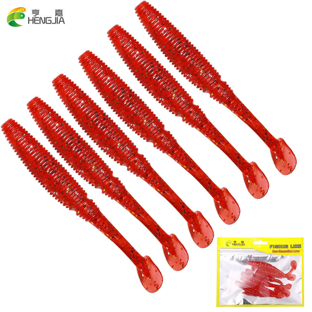 Hengjia Baru 6 Pcs Umpan Lembut 4.5g 9.5 cm Memancing Umpan Wobblers Warna Merah Aritificial T Tail Silikon Umpan Swimbait Bass Pike Tackle