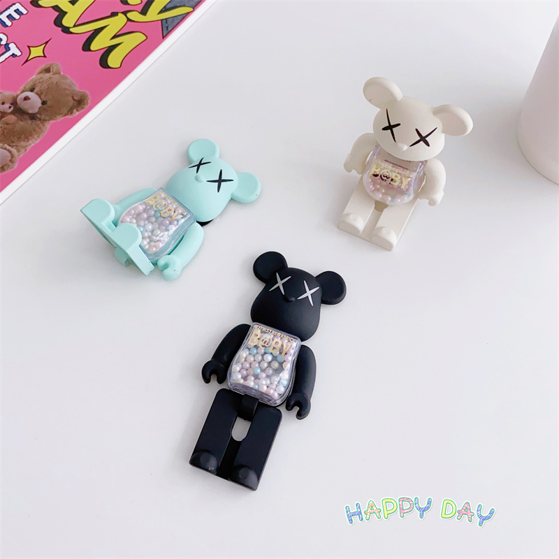 Ins Stylish 3D Plating Pearl Bear Grip Tok Bracket Phone Holder Untuk iPhone 14Pro Pasir Hisap Foldable Stand Support Griptok