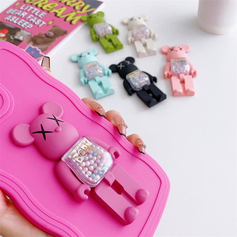 Ins Stylish 3D Plating Pearl Bear Grip Tok Bracket Phone Holder Untuk iPhone 14Pro Pasir Hisap Foldable Stand Support Griptok