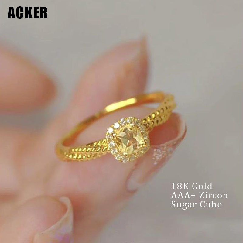 [ACKER] Cincin Emas 18K Citrine Yellow Cubic Zirconia Titanium Stainless Diamond AAA+Zircon Untuk Wanita