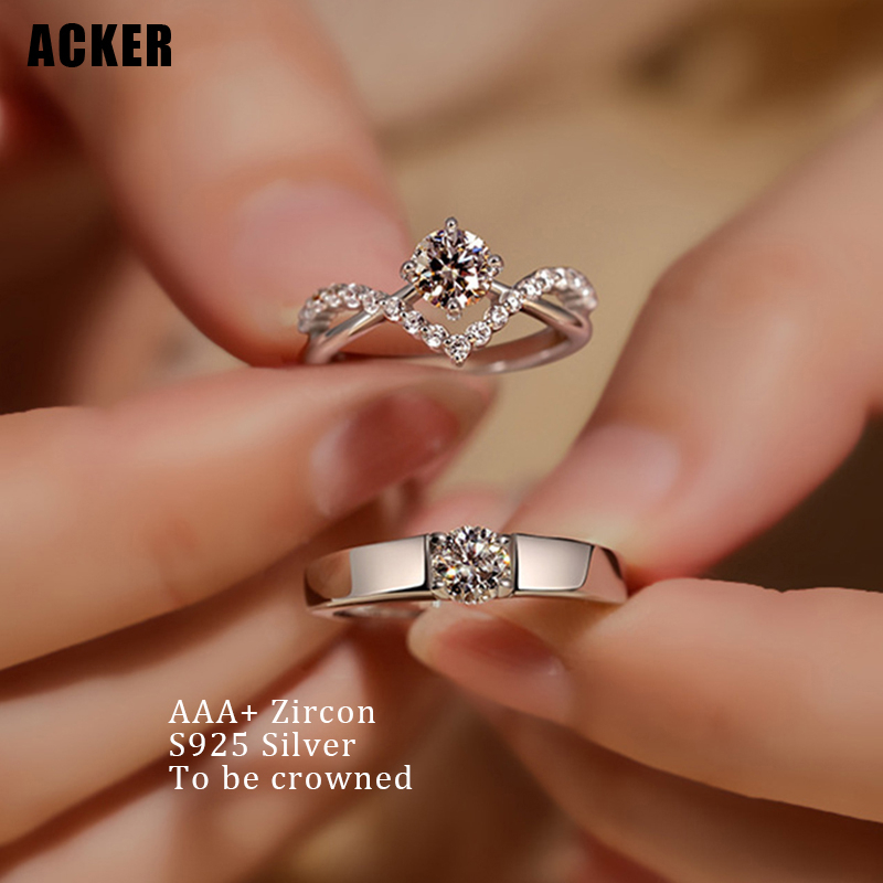 [ACKER] Cincin Perak925 Cubic Zirconia Titanium Stainless Diamond AAA+Zircon Mahkota Untuk Pasangan