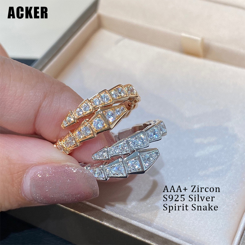 [ACKER] Cincin Emas 18K Cubic Zirconia Titanium Stainless Diamond AAA+Zircon Ular Untuk Wanita