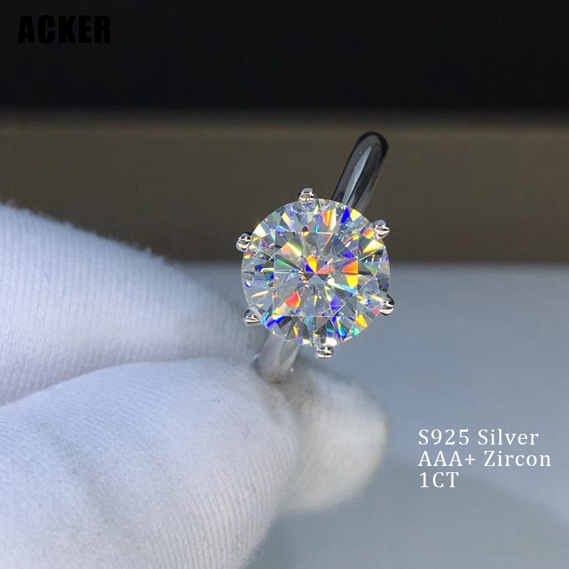 [ACKER] Cincin Perak 1CT Moissanite Cubic Zirconia Titanium Stainless Diamond AAA+Zircon Ular Untuk Wanita