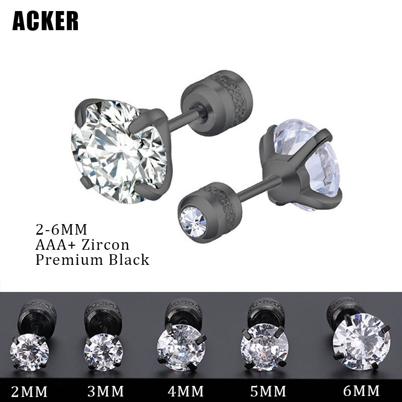 [ACKER] 2-6mm 1pasang Anting Tusuk Cubic Zirconia Titanium Stainless Diamond AAA+Zircon Untuk Wanita