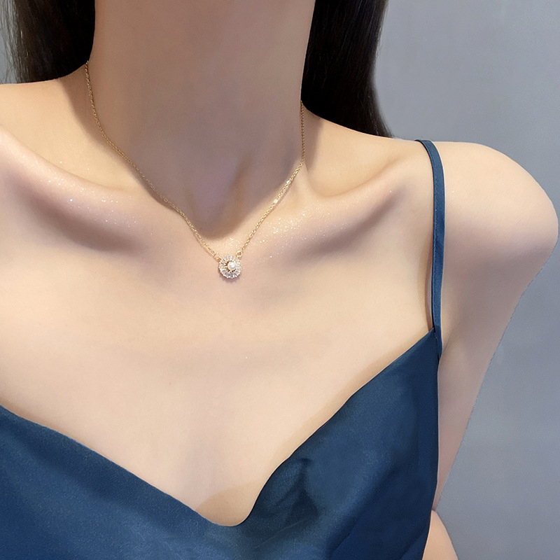 Gaya Baru Indah Super Berkilau Zirkon Kalung Untuk Wanita Mewah Titanium Steel Choker Necklaces