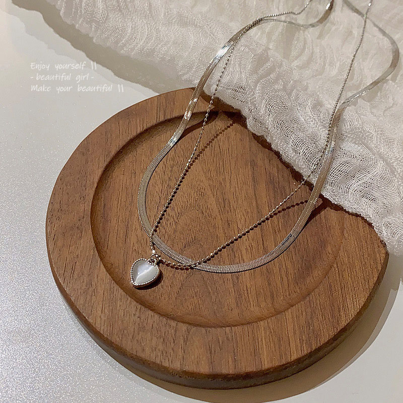 Kalung Liontin Hati Opal Berlapis Ganda Mewah Perhiasan Wanita Super Manis