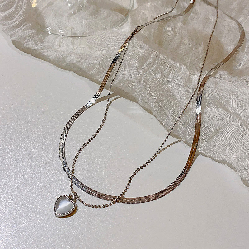 Kalung Liontin Hati Opal Berlapis Ganda Mewah Perhiasan Wanita Super Manis