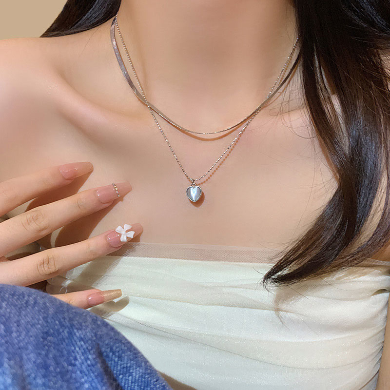 Kalung Liontin Hati Opal Berlapis Ganda Mewah Perhiasan Wanita Super Manis