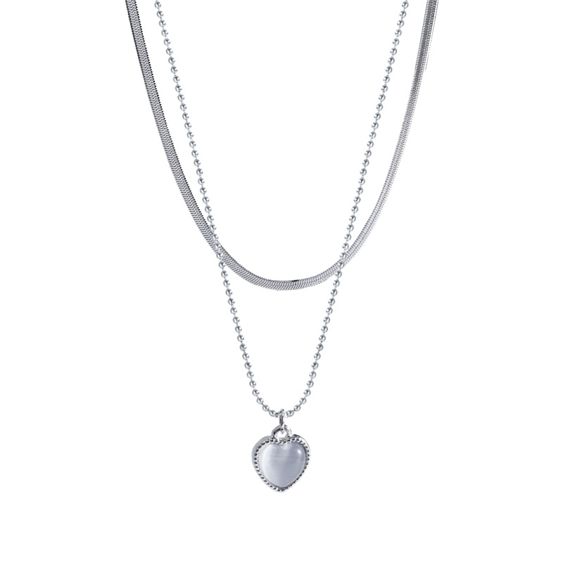 Kalung Liontin Hati Opal Berlapis Ganda Mewah Perhiasan Wanita Super Manis