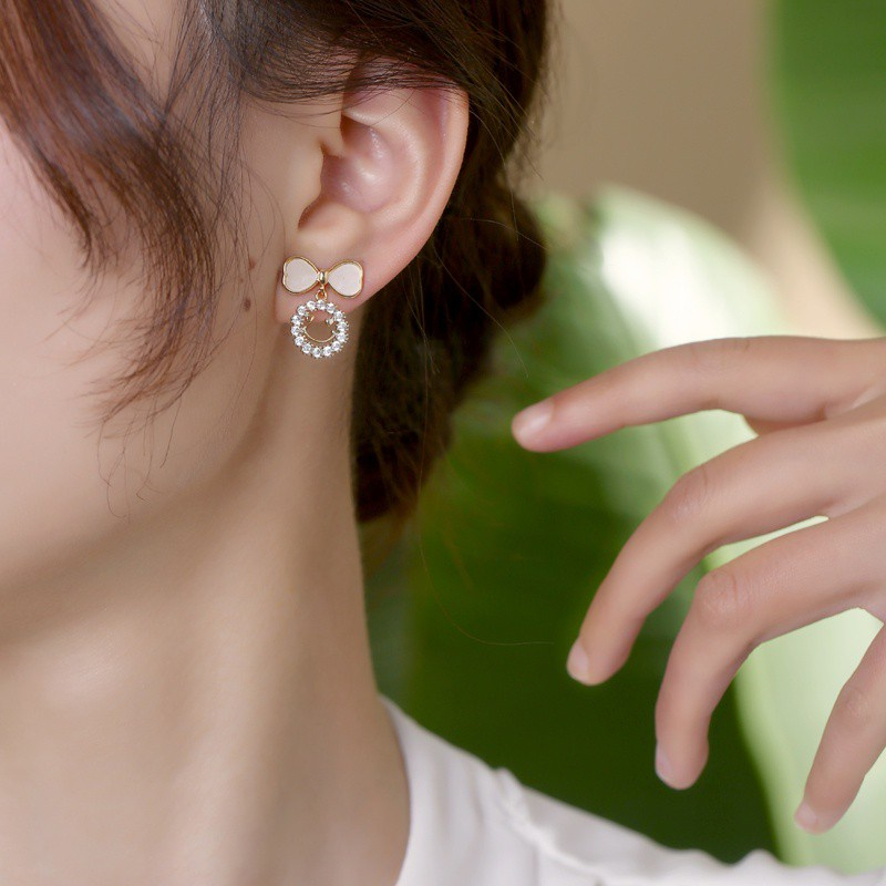 Anting smiley bow Lucu Untuk Wanita Korea glitter Berlian Aksesoris Telinga