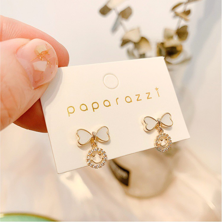 Anting smiley bow Lucu Untuk Wanita Korea glitter Berlian Aksesoris Telinga