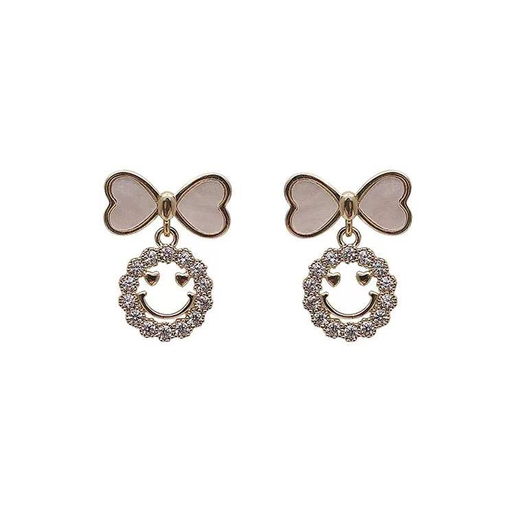 Anting smiley bow Lucu Untuk Wanita Korea glitter Berlian Aksesoris Telinga