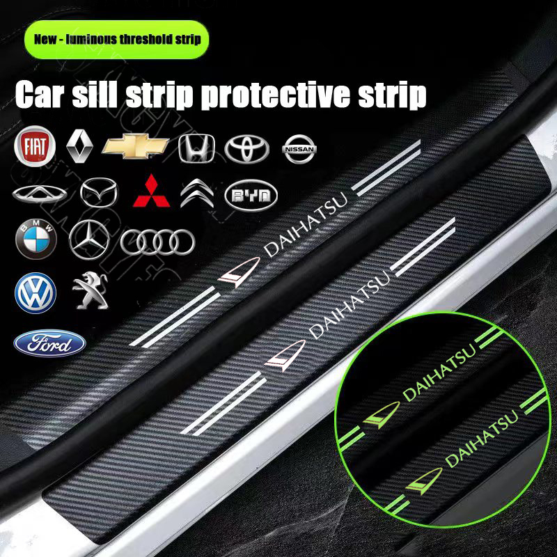 4pcs Serat Karbon luminous tape Pelindung Pintu Mobil doorsill Anti Gores Stiker Hias