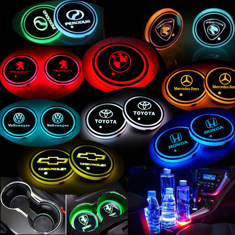 7warna LED Mobil Cup Holder Light USB Luminous Coaster Kap Lampu Suasana Hias Cahaya Non-slip Pad Warna Warni Lampu Coaster Lampu Mobil