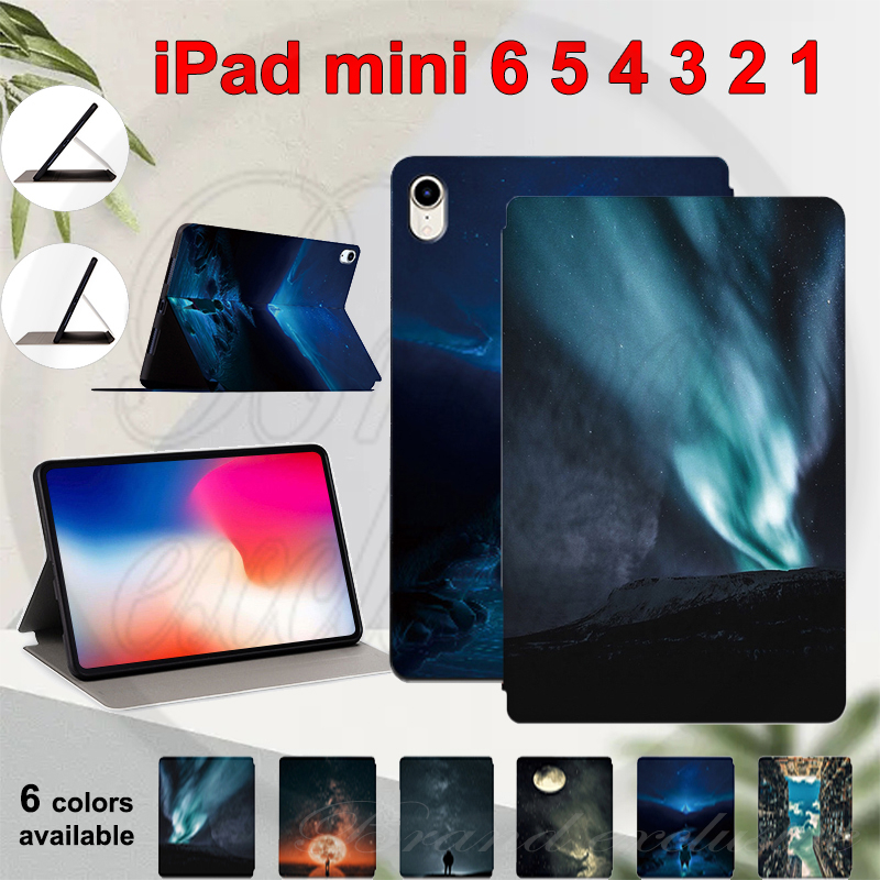 Untuk iPad Mini6 (2021) 8.3 &quot;A2568 iPad Mini5 4 3 2 1 7.9&quot; Kualitas Tinggi Tablet Pelindung Fit Case Fashion Dicat Langit Berbintang Terang Galaxy Flip Fold Stand Cover