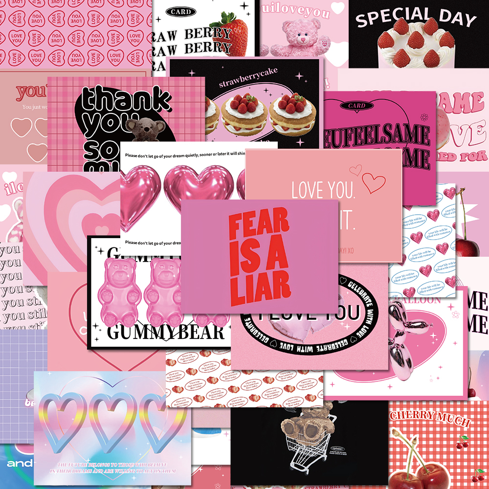 [in Stock] 53pcs vintage strawberry bear graffiti Stiker Helm Komputer Telepon Dekorasi Tahan Air Stiker