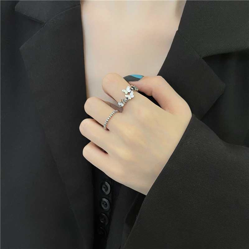 2pcs/set Cincin Kupu-Kupu Vintage Gaya Retro Wanita Finger Ring