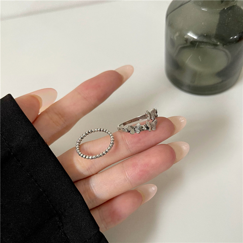 2pcs/set Cincin Kupu-Kupu Vintage Gaya Retro Wanita Finger Ring