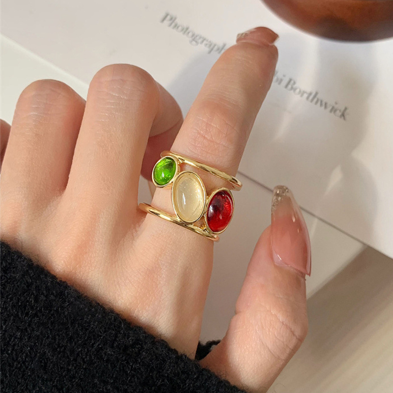 Cincin Enamel Permata Tiga Warna Casa Gaudi Batro Spain Women Ring