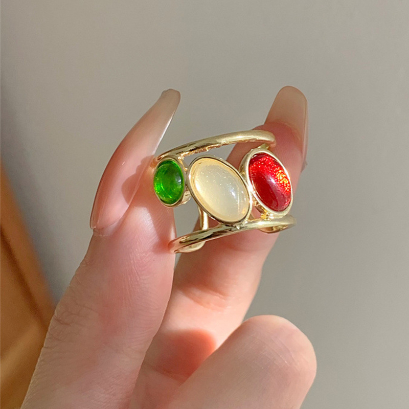 Cincin Enamel Permata Tiga Warna Casa Gaudi Batro Spain Women Ring