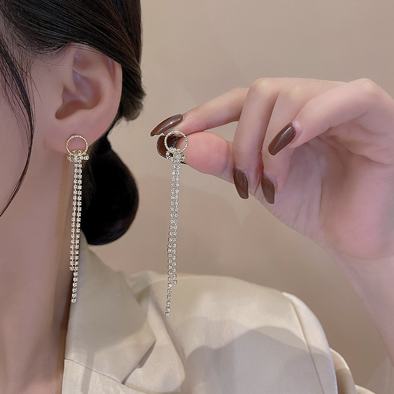 925jarum Perak Gaya Baru Anting Rumbai Panjang Wanita Fashion Berlian Stud Earring