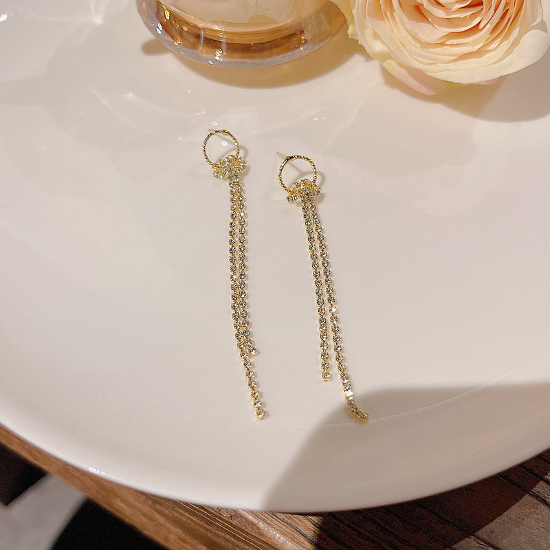 925jarum Perak Gaya Baru Anting Rumbai Panjang Wanita Fashion Berlian Stud Earring