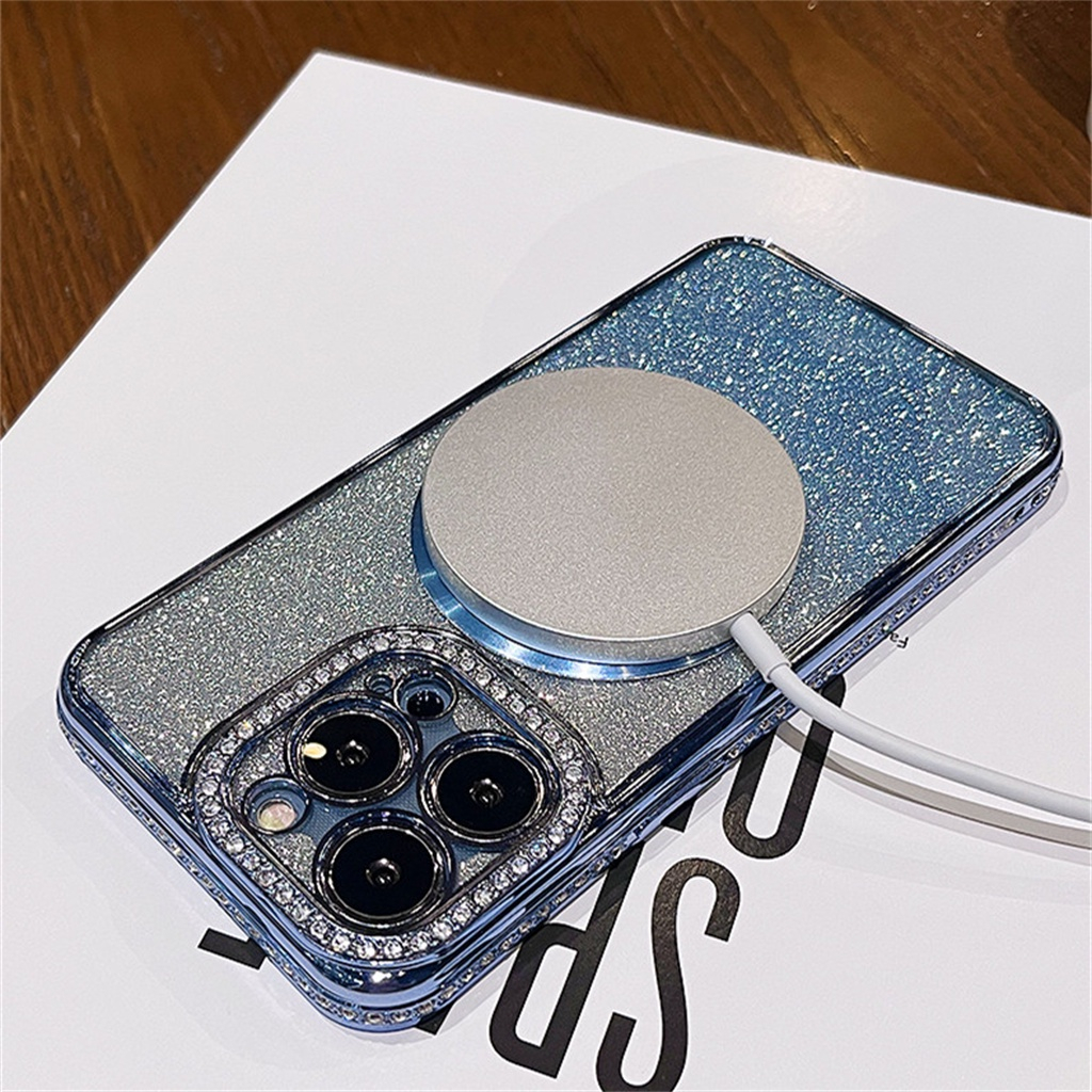 kompatibel untuk iphone14 13 12 11 pro max cincin magnet berlian mewah case shockproof pelindung belakang cover