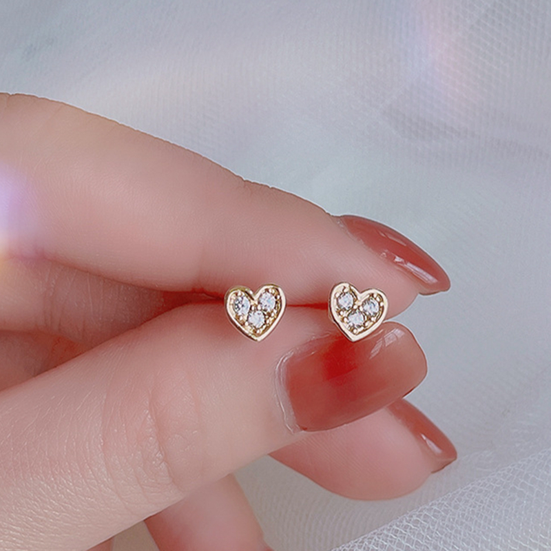 14k Emas mini Zirkon hoop earrings, Daun Hati Kubik, Rumput Semanggi, Zirkonia Anting Kecil Berlubang, Perhiasan Grosir