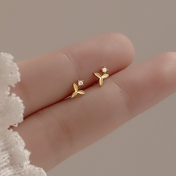 14k Emas mini Zirkon hoop earrings, Daun Hati Kubik, Rumput Semanggi, Zirkonia Anting Kecil Berlubang, Perhiasan Grosir